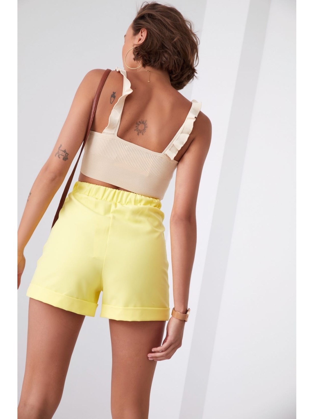 Smooth high-waist shorts yellow 50400 - Online store - Boutique